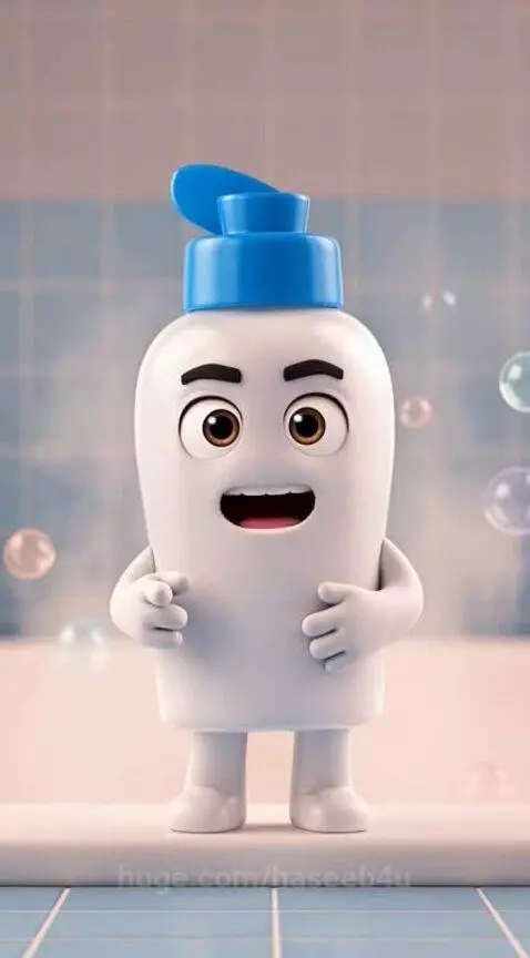 A cute anthropomorphic shampoo bottle standing on the edge o... by haseeb4u