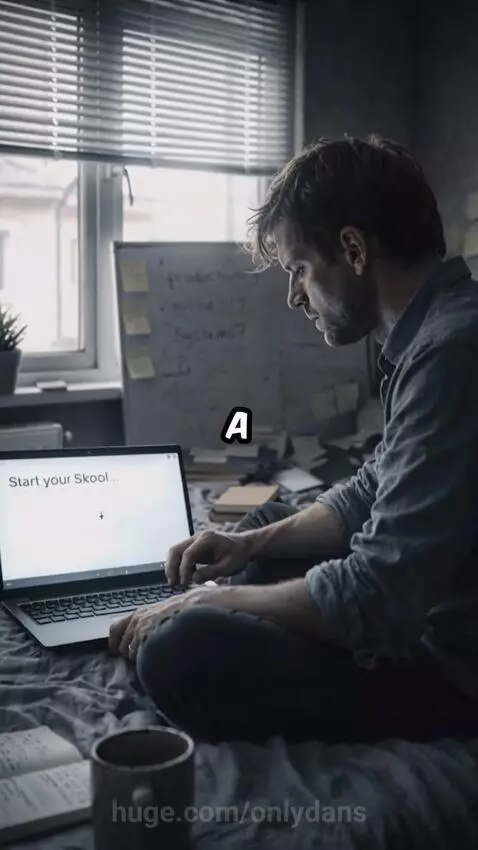 Man frustrated at laptop, then smiling while engaging with an online community.