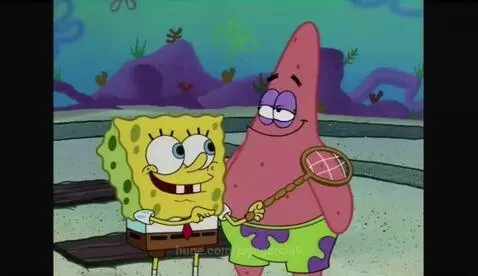 Spongebob angrily slaps Patrick, followed by a fight in a cloud with explicit dialogue and screaming.