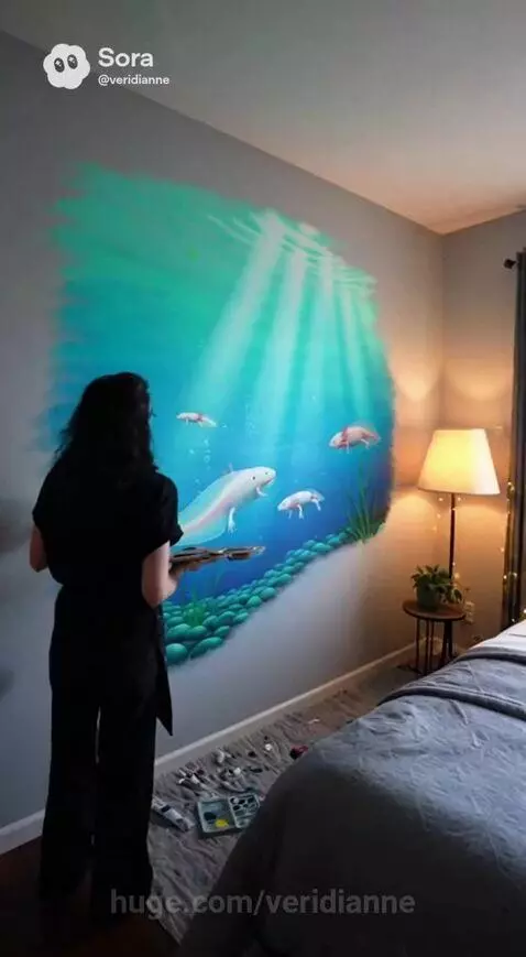 Hayden Paints Axolotl Mural by veridianne