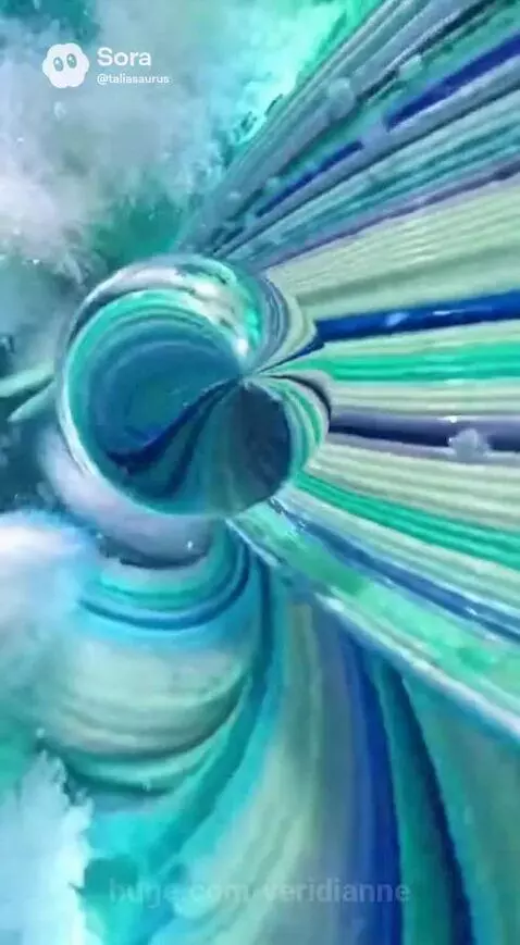 Abstract animation of swirling blue, green, and white colors forming a sphere.