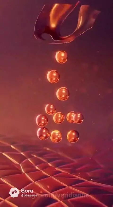 Abstract animation featuring glowing orange spheres dripping and transforming into a jellyfish-like creature.