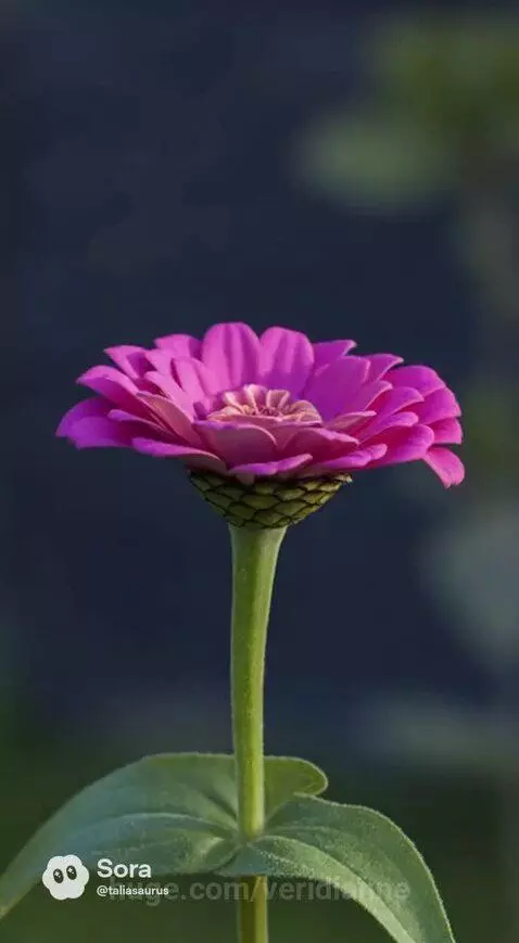 Extreme close-up of a vibrant pink zinnia flower with water droplets on its petals against a blurred dark background.
