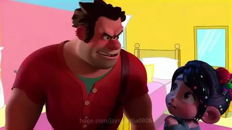 Wreck-It Ralph angrily pointing at Vanellope von Schweetz, telling her she's grounded from her phone.