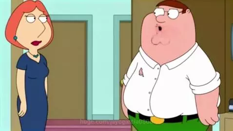 Peter Griffin leaning in to kiss Lois Griffin after saying 'Good job, Lois. You crap!'