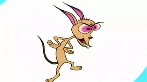 Close-up of Ren from Ren & Stimpy, a chihuahua-like cartoon character, with a wide-open, angry mouth and sharp teeth, yelling.