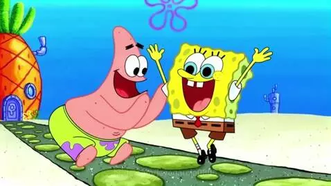 Spongebob Squarepants and Patrick Star dancing and singing the 'Mustard Man' song together.