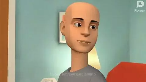 Two animated characters on a couch discussing the birth of Mr. Henry.