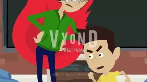 Animated scene of a character engulfed in flames confronting a child in a living room, with another character watching.