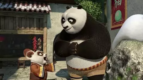 Po and Shifu from Kung Fu Panda stand in a Chinese village, ready for their trip to Denmark.