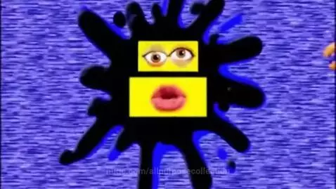 Klasky Csupo logo animation with ink splats, a mouth, and eyes on an indigo background.
