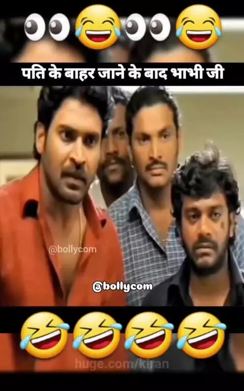 A woman at a door interacts with a group of men in a comedic misunderstanding about intentions.