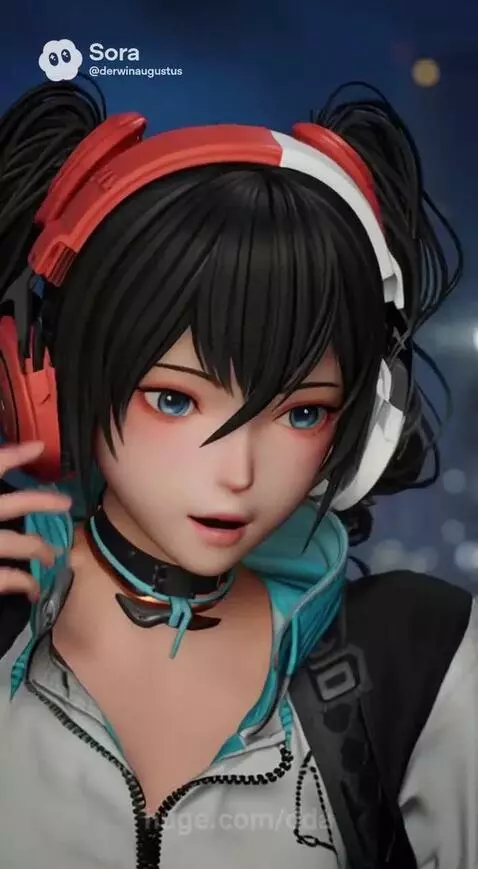 Anime woman on motorcycle jumps over a fiery explosion caused by drone-deployed mines during a nighttime car chase.