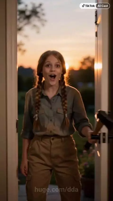 Parents look confused as a young girl holding an axe excitedly talks about gardening.