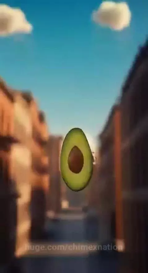 Man resembling Jesus on clouds drops an avocado, which transforms a poor boy into a well-dressed man.