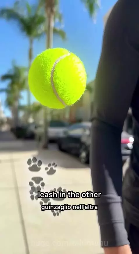Man with pink hair and sunglasses walks an invisible dog on Rodeo Drive, holding a leash and latte.