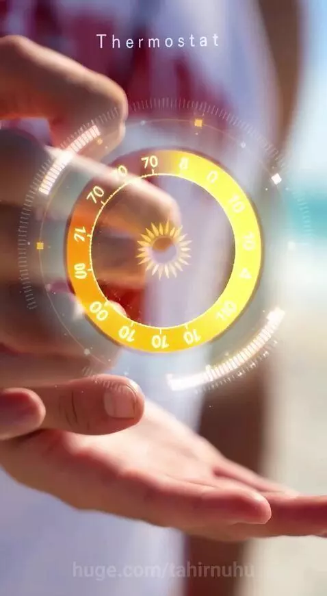 Lifeguard with pink hair on a sunny beach, instantly tanning with a beam of light.