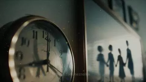 Montage of melancholic scenes: woman, autumn park, misty lake, forest, clock, waterfall, family moments.