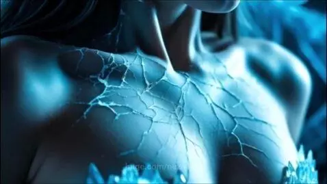 Gothic ballerina with white face paint and tattoos dancing in a dark, eerie forest with tree faces.