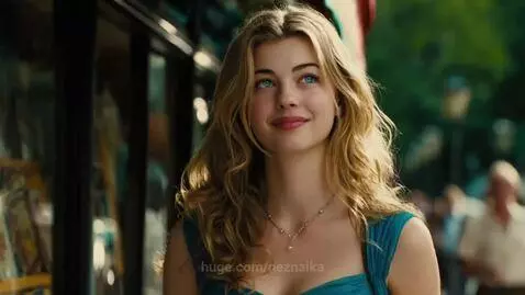 Young woman with long wavy hair and blue eyes, looking thoughtful while writing in a diary.