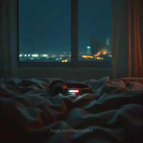 Aesthetic shot of headphones with neon pink and blue lights in a bedroom, with glowing butterfly and sound wave graphics.