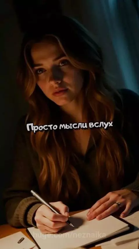 Young woman writing at desk, surrounded by floating cats and birds in a whimsical, dreamlike scene.