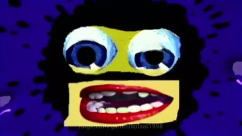 Animated black ink splat character with yellow face and blue eyes introducing Splaat Snacks.