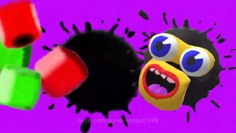 Splaat Snacks commercial featuring a mascot character reacting to floating gummy cubes.