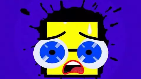 Distressed yellow cartoon character with large eyes against a dark, ink-splattered background, questioning its reality.