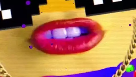 Animated yellow face with sunglasses and gold chain rapping next to a bag of Super Sour Splaat Snacks.