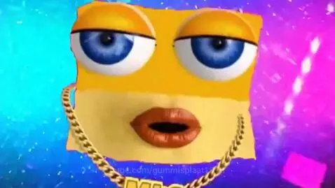 Animated character MLO with blue eyes, pixelated sunglasses, and gold chain against a flashing gradient background.