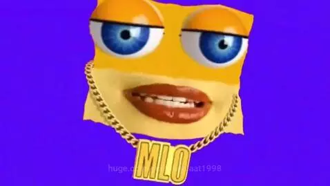 Animated cardboard face with pixelated sunglasses, then blue eyes, against a flashing colorful gradient and dubstep music.