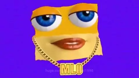 Cartoon face with pixelated sunglasses and gold chain, revealing blue eyes and rapping to dubstep music.