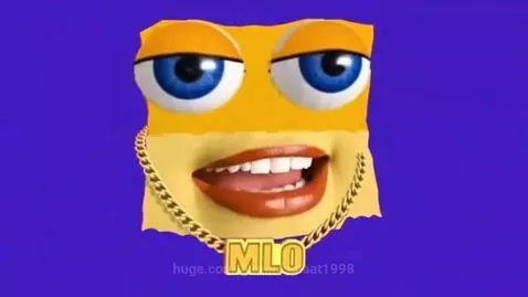 Animated character with realistic eyes and a gold chain rapping, with a chaotic flashing background.