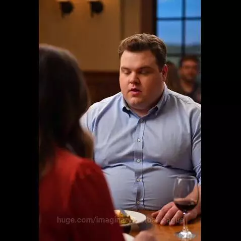 Comedic skit about dating app weight lies, followed by ad for 'Never Married Dating.com' apparel.