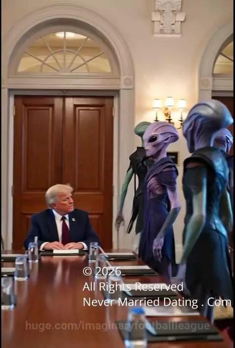 Aliens in a UFO looking confused at a woman wearing a dating site t-shirt.