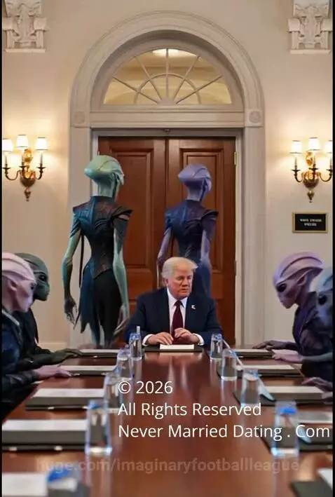 Aliens in suits interacting with humans near the White House, one alien looking at a t-shirt.