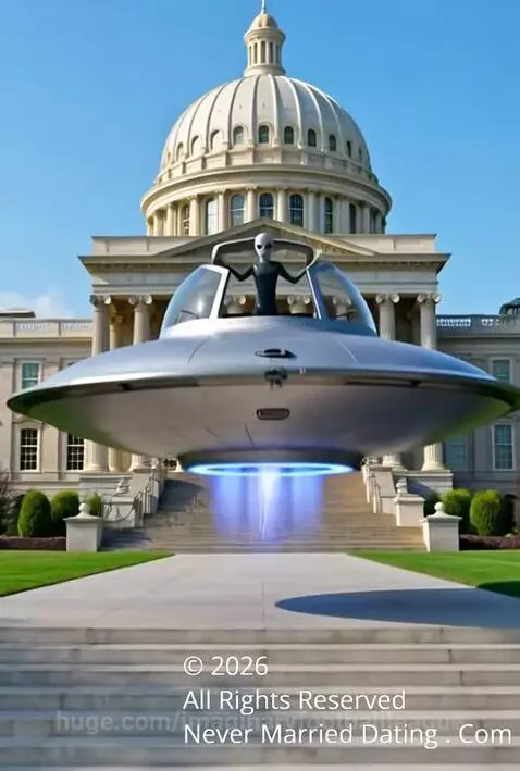 Aliens in a UFO looking confused, then interacting with a woman wearing a dating site t-shirt.