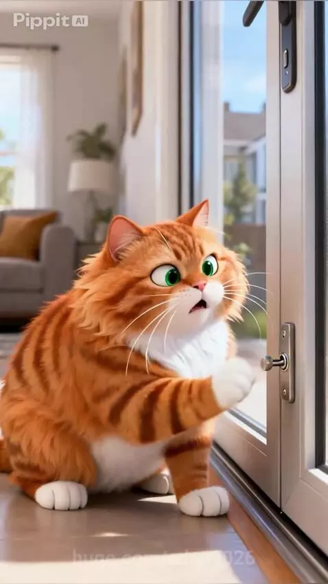 Orange cat, Professor Whiskers, proudly standing outside after causing chaos in the house.