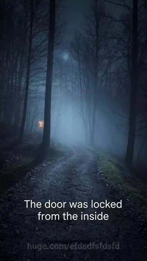 Eerie hallway and foggy forest path leading to a mysterious, slightly ajar door with light streaming through.