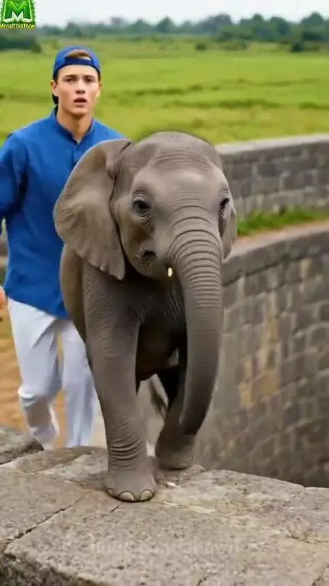 Baby elephant being lifted out of a deep well by a crane, with rescuers and its mother nearby.