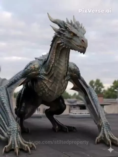 A dragon with wings spread is pulled into a glowing hatch of a disc-shaped UFO in the sky.