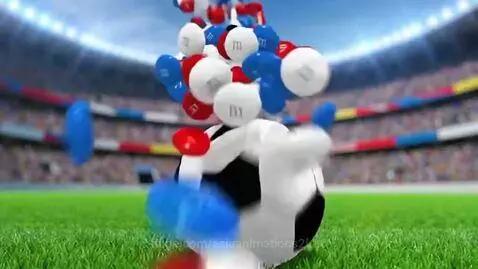 M&M's USA Mix bag with red, white, and blue candies falling around it, with FIFA World Cup 2026 sponsorship text.