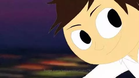 Animated boy with blue anchor and girl with pink ship's wheel running on a rooftop at night.