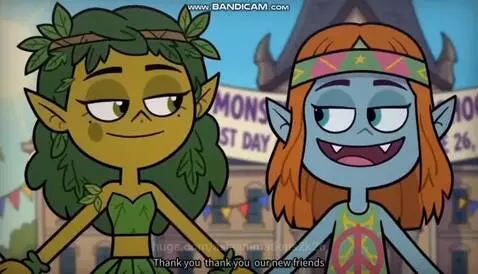 Diverse animated monsters holding hands in a circle outside Monsterville High School, celebrating.