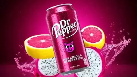 Dr Pepper Pink Lemon & Dragon Fruit can on a soccer field with FIFA World Cup 2026 logo.