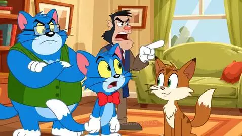 Cartoon cat looking upset as a human points and declares he's grounded for 2 million years.