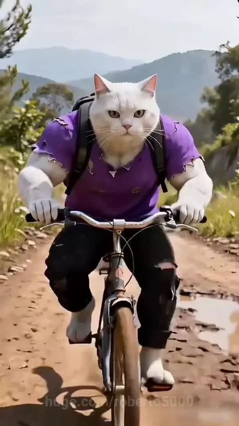 A muscular white cat sits with his family in a luxurious mansion, looking content.