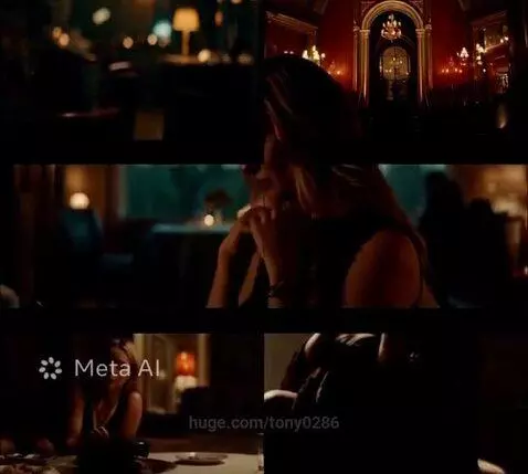Woman in a black dress with cleavage and legs visible, posing in a dimly lit, upscale restaurant lounge.