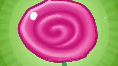 Animated lollipop and happy diverse children eating Friendly's Swirly Berry Fruit Pops outdoors.